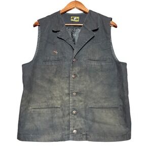 Wyoming Traders Men NA Western Canvas Vest Faded Black Button Front Workwear L